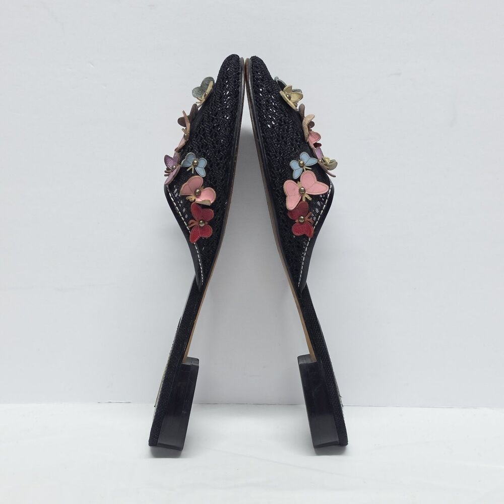 Vintage 90s Y2K Max Studio Black Mules Leather Butterflies Accent Women's 7.5 - Picture 6 of 10